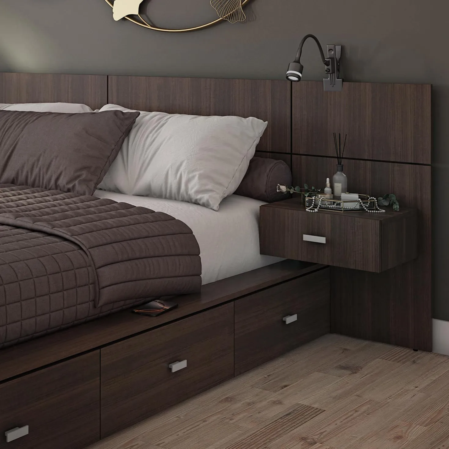 Ensemble grand lit avec rangement 6 tiroirs (60") - 4 mcx