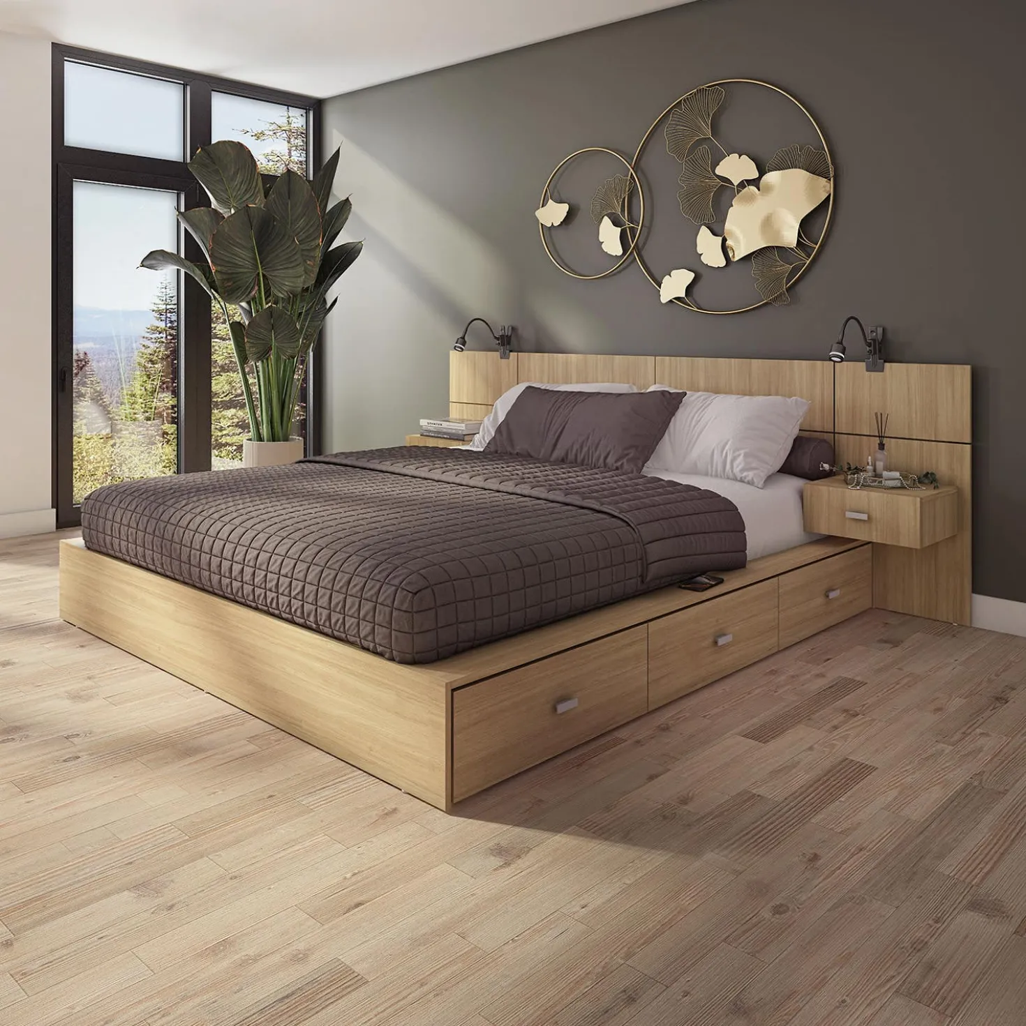 Ensemble grand lit avec rangement 6 tiroirs (60") - 4 mcx