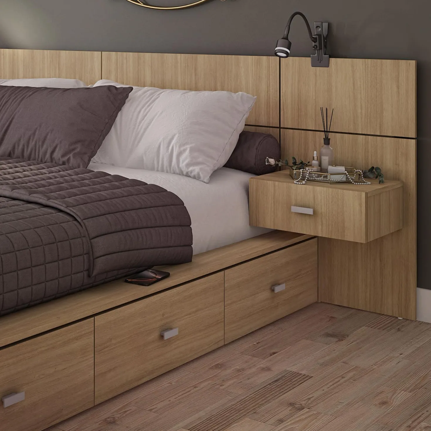 Ensemble grand lit avec rangement 6 tiroirs (60") - 4 mcx