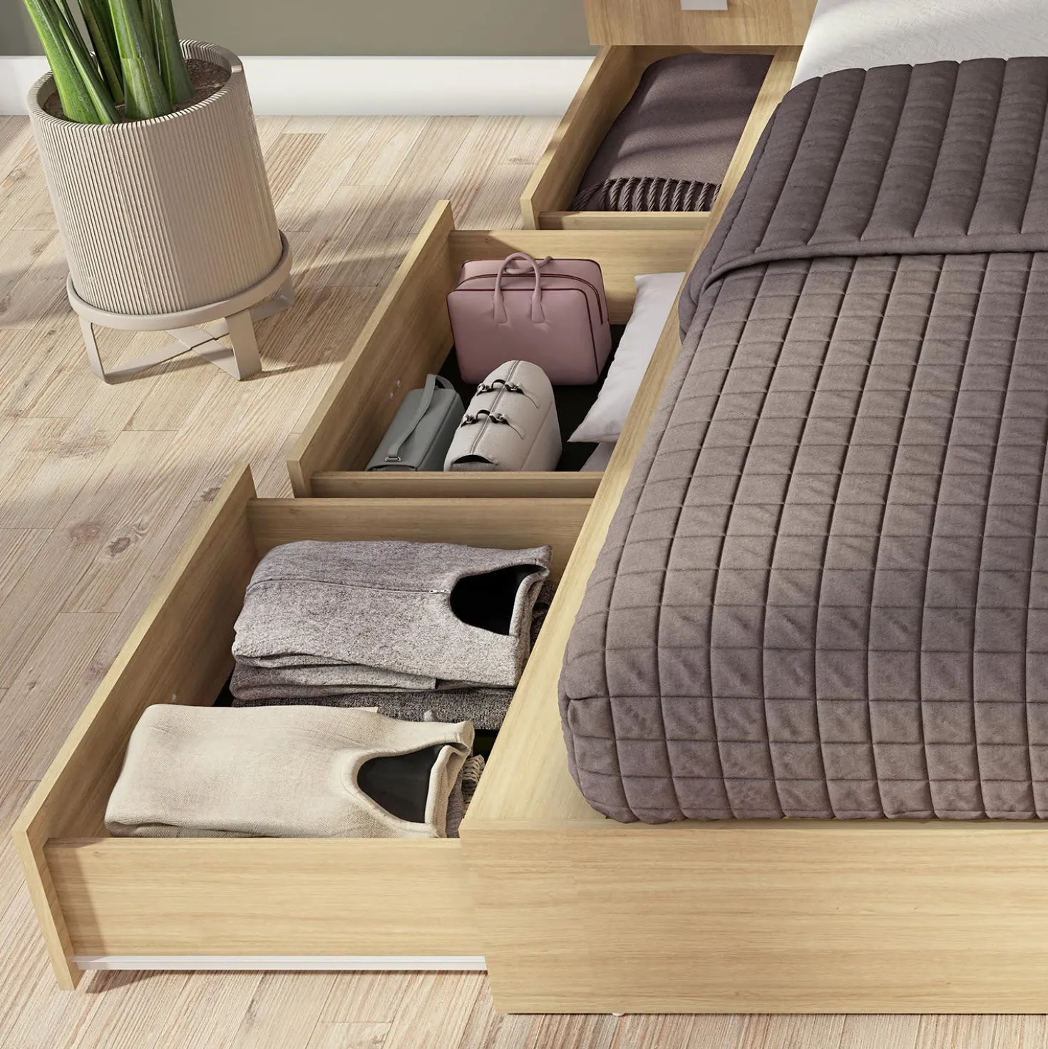 Ensemble grand lit avec rangement 6 tiroirs (60") - 4 mcx