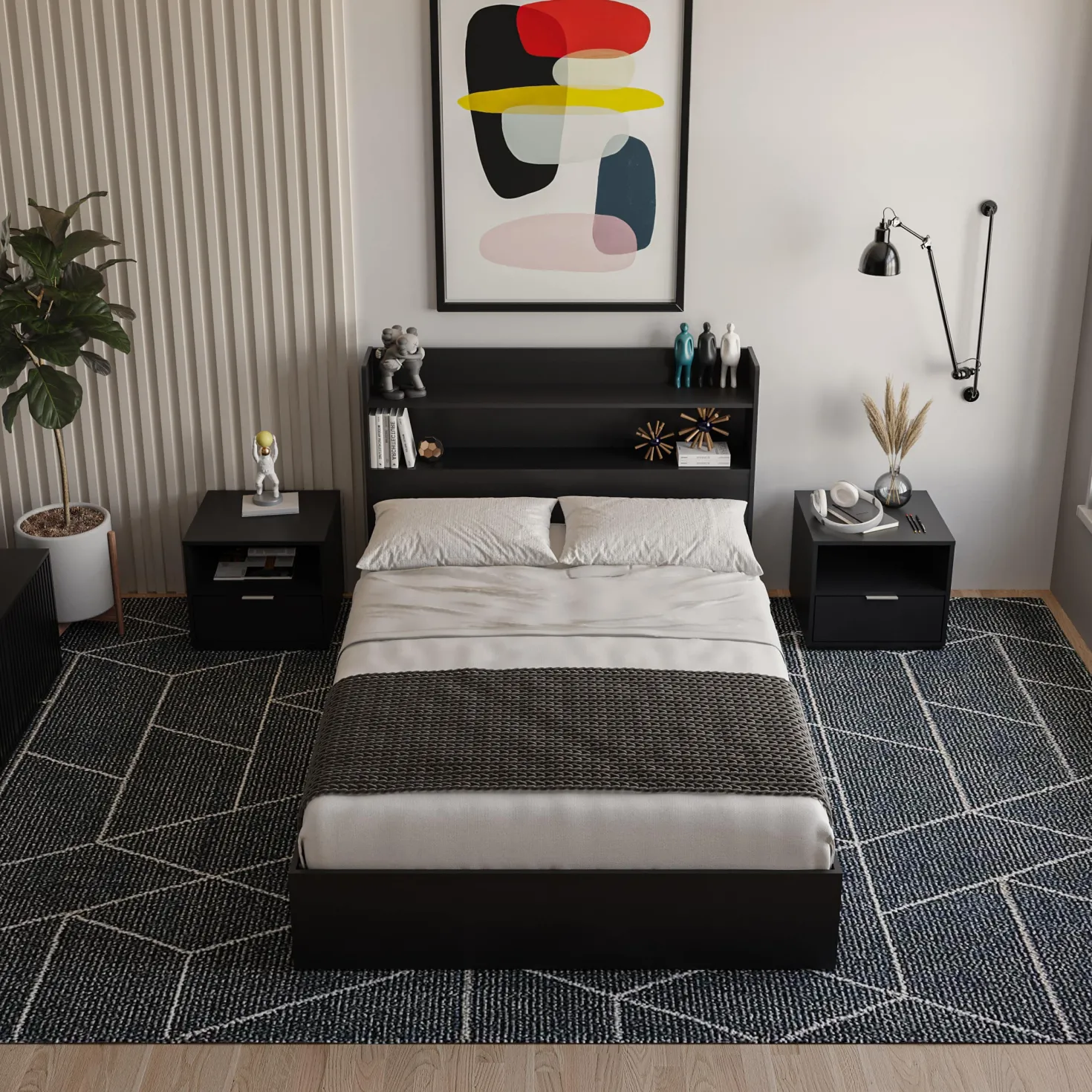 Ensemble lit double avec rangement (54") - 4mcx - Nexera