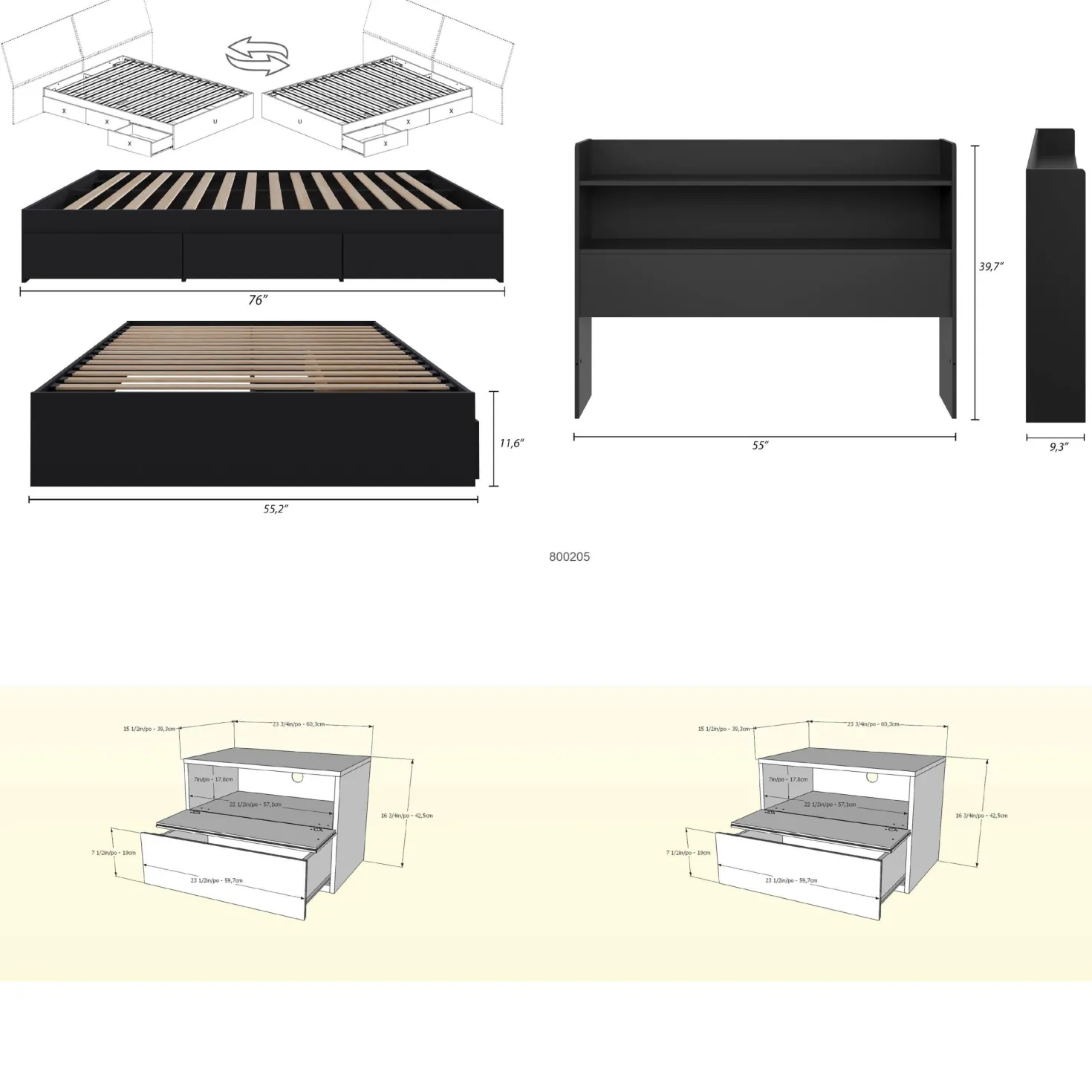 Ensemble lit double avec rangement (54") - 4mcx - Nexera