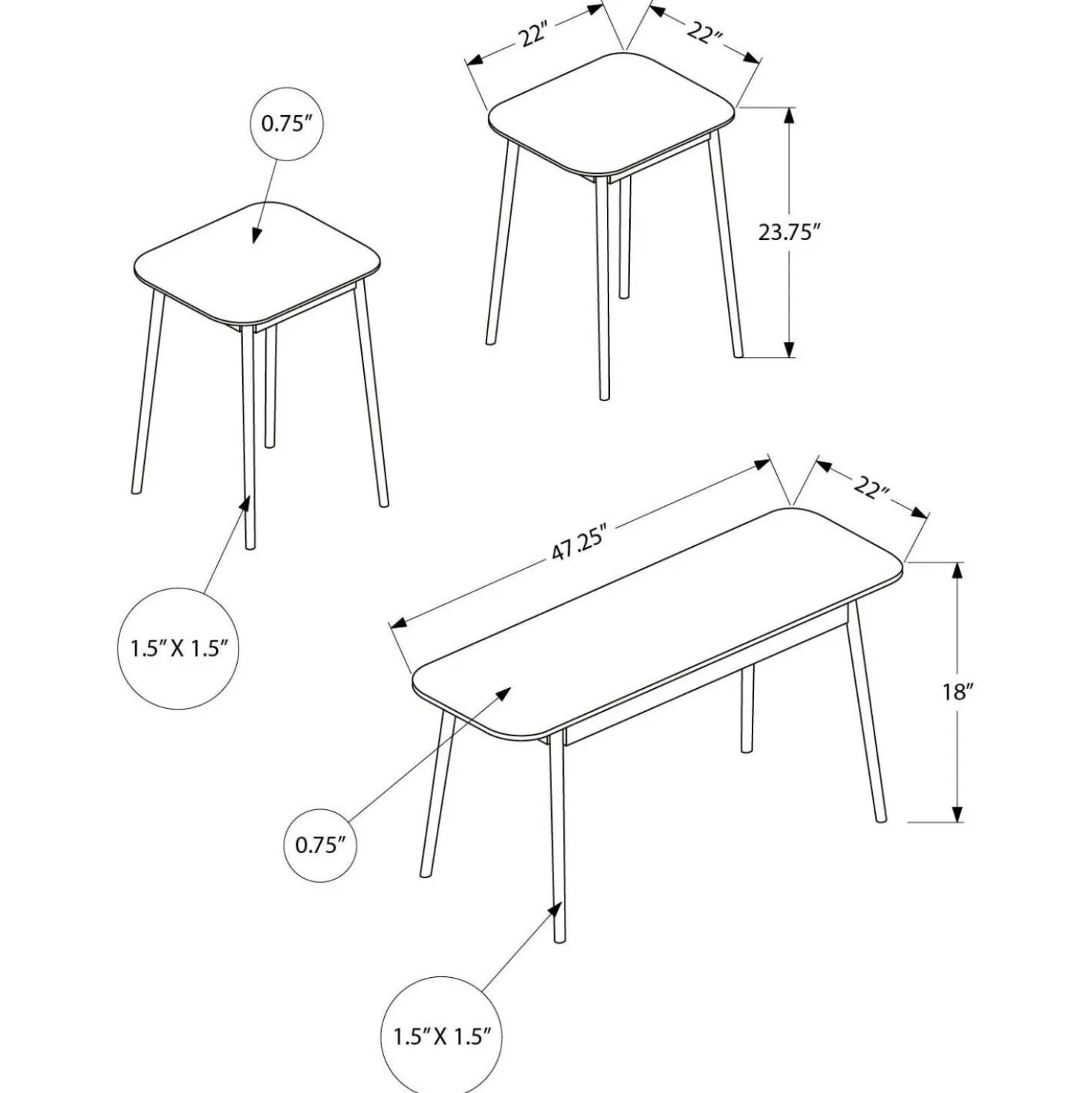 Ensemble tables de salon - 3 mcx - Monarch