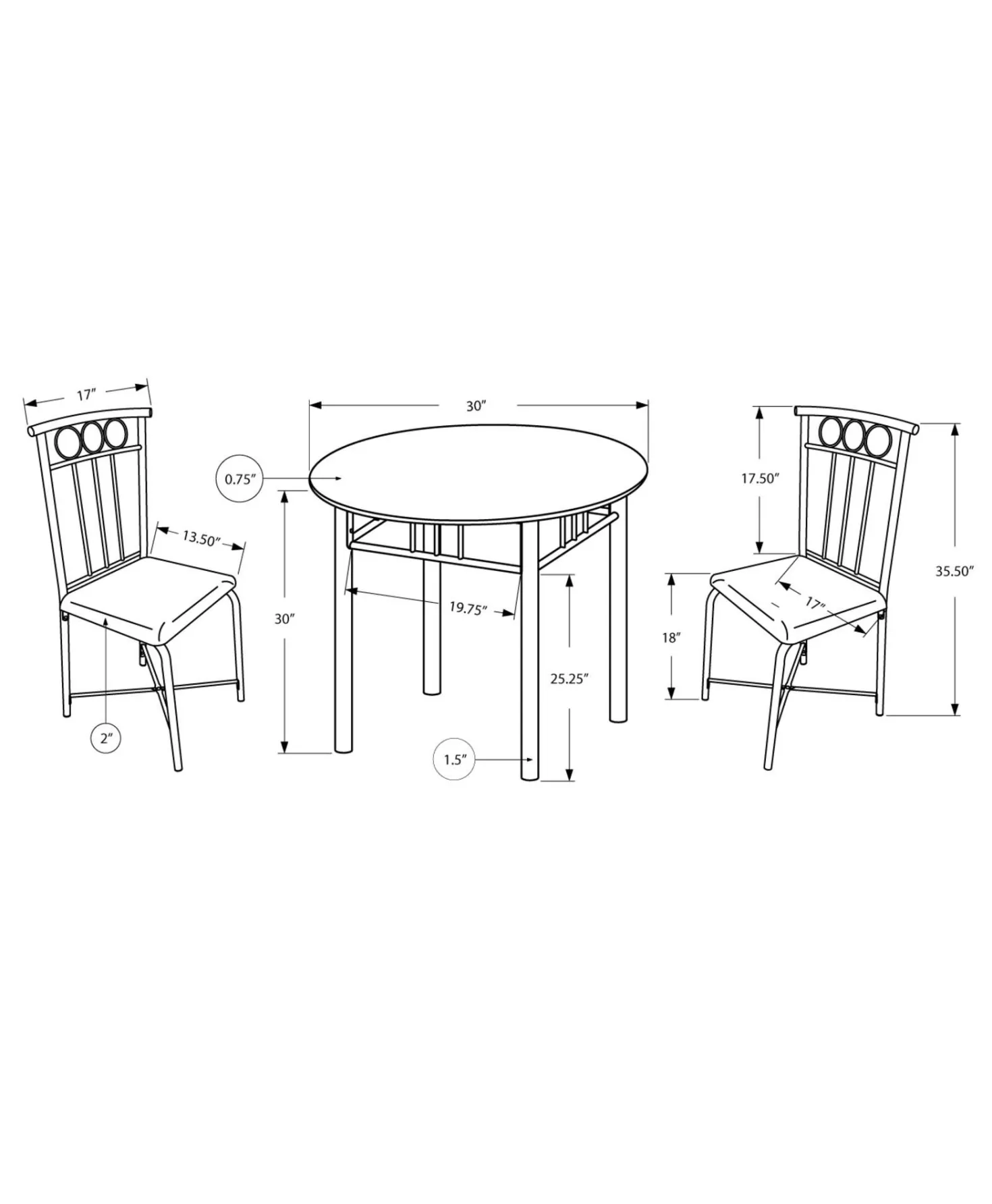 Ens salle a manger - 3pcs / dessus et metal noir - Monarch