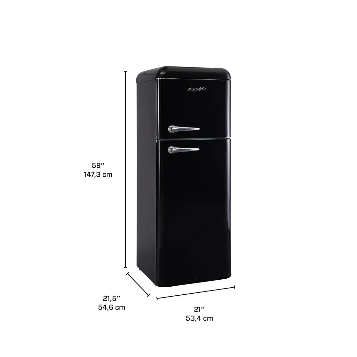 EPIC Réfrigérateur 7,5 pi3 21 po Noir Congélateur en haut - ERR82BL-1