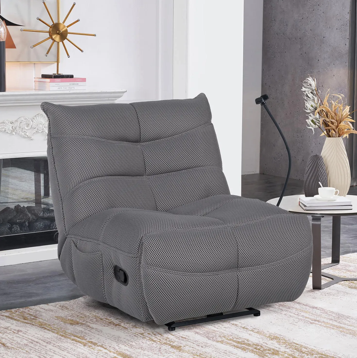 Fauteuil berçant inclinable avec support à cellulaire - gris