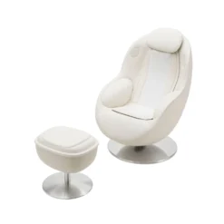Fauteuil de massage inclinable électrique avec ottoman en cuir synthétique - blanc
