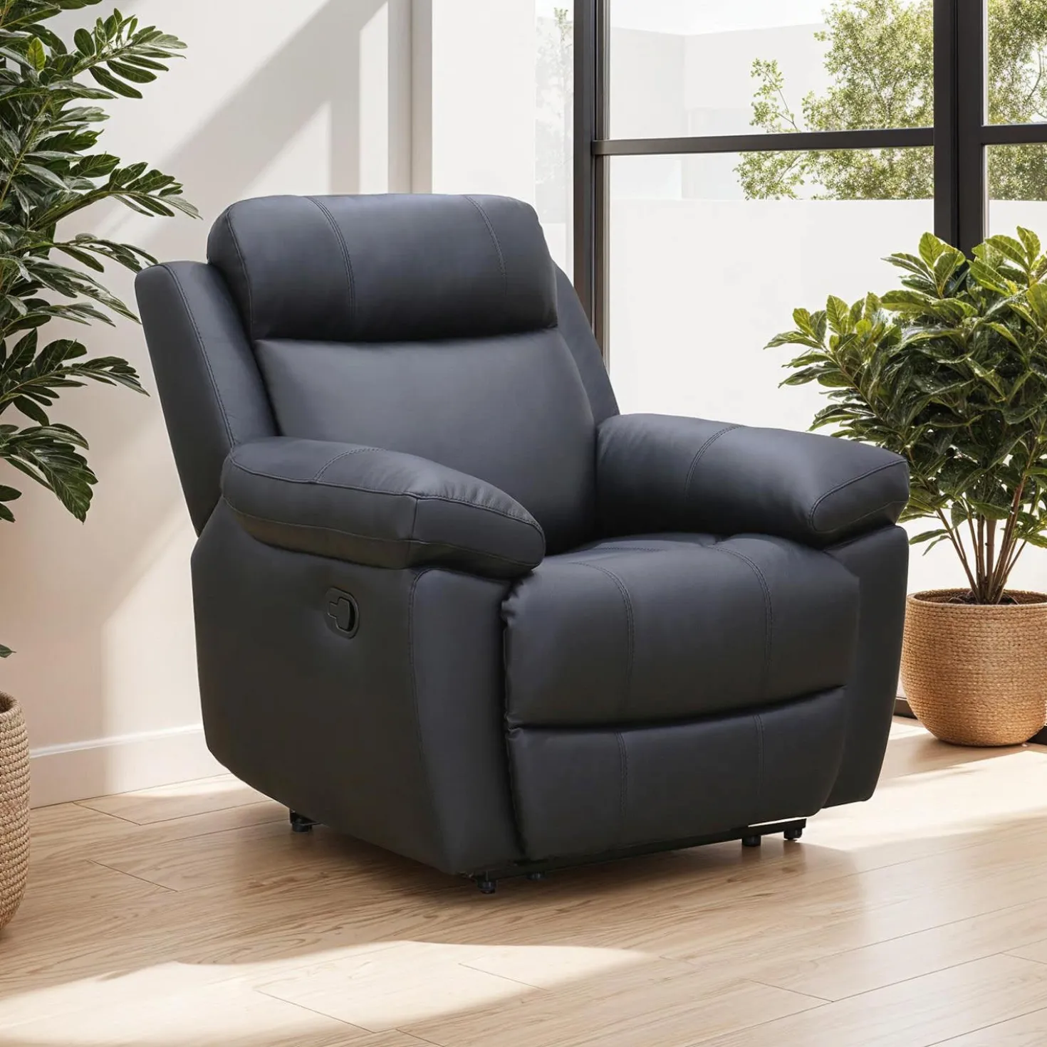 Fauteuil inclinable et berçant en cuir véritable