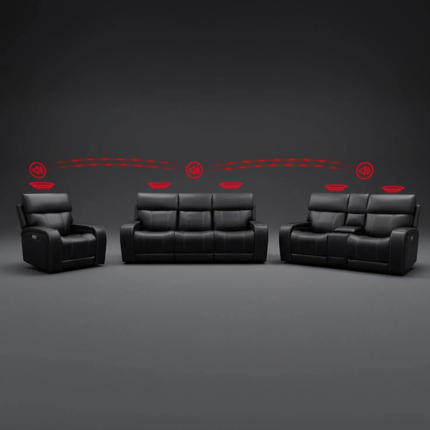Fauteuil inclinable électrique avec appui-tête ajustable, commandes rétractables et système de son immersif