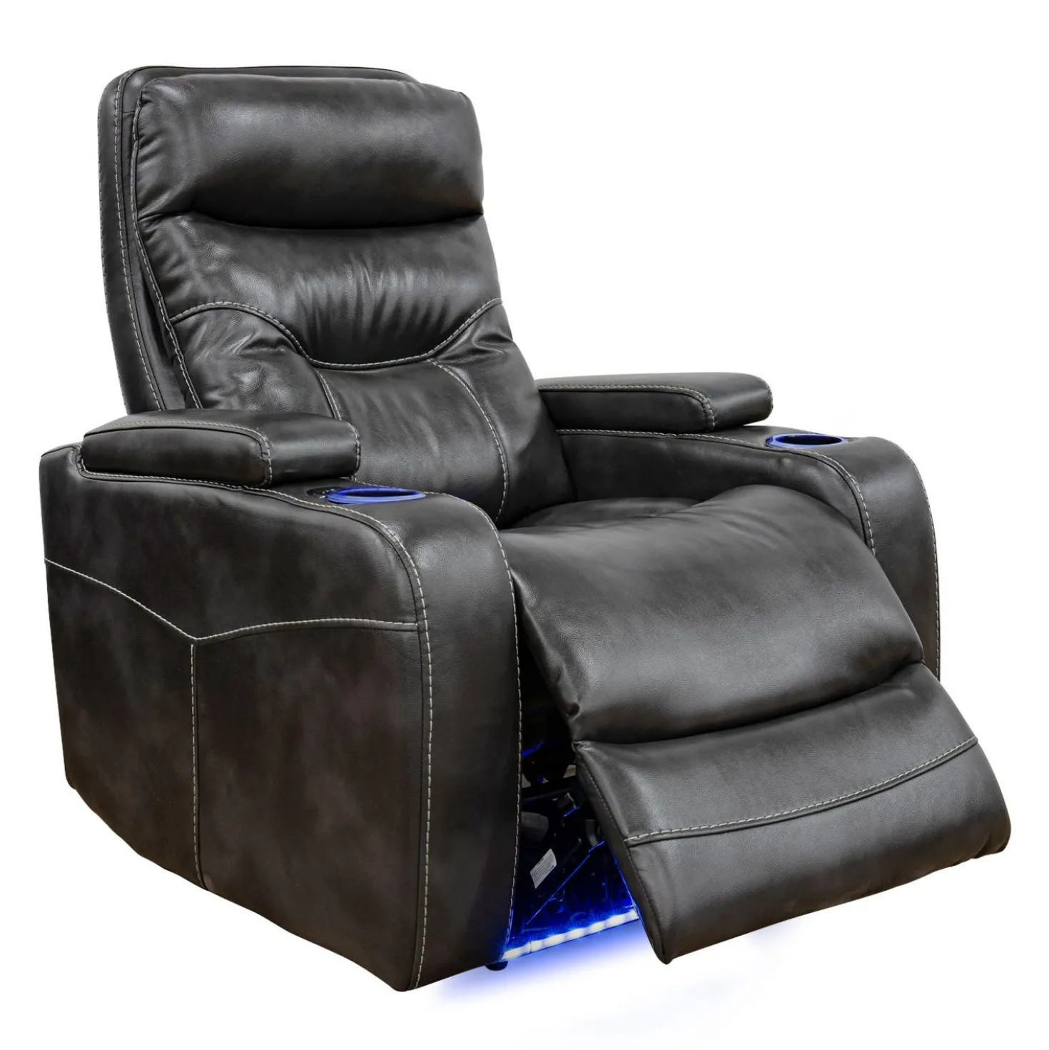 Fauteuil inclinable électrique avec rangement, porte-gobelets et éclairage DEL - gris
