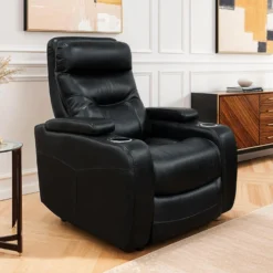Fauteuil inclinable électrique avec rangement, porte-gobelets et éclairage DEL - noir