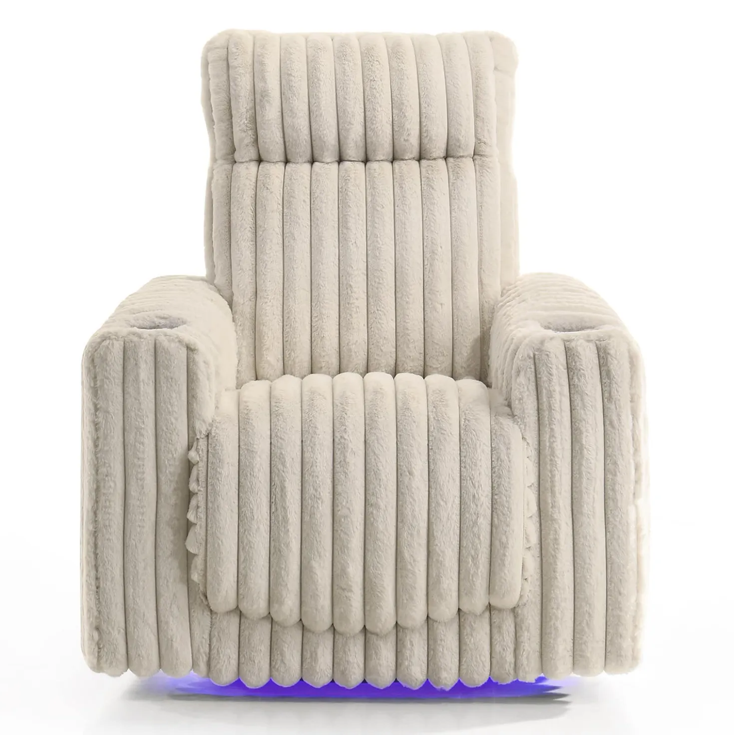 Fauteuil inclinable électrique berçant et pivotant en velours côtelé avec porte-gobelets et éclairage DEL - beige