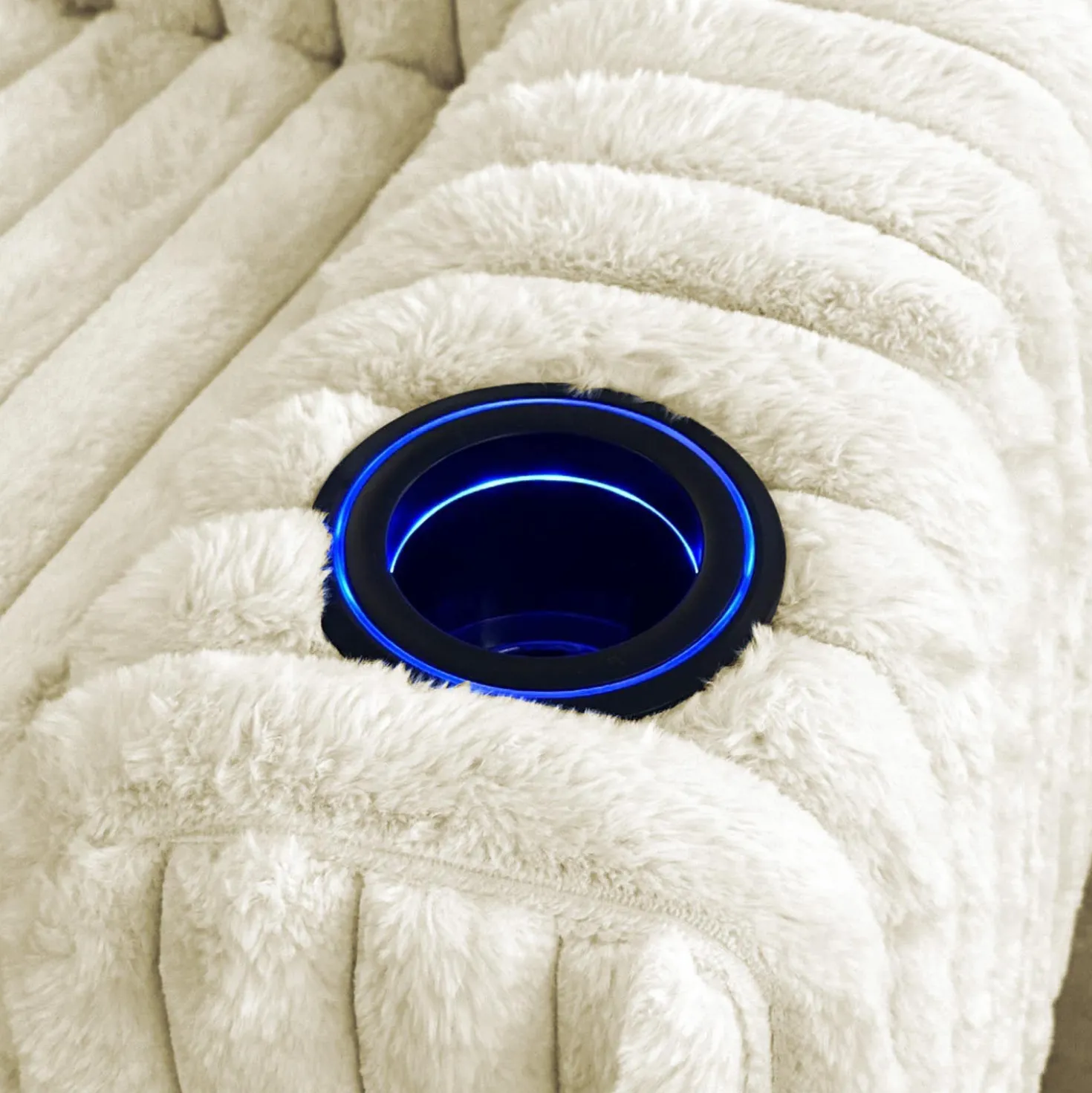 Fauteuil inclinable électrique berçant et pivotant en velours côtelé avec porte-gobelets et éclairage DEL - beige