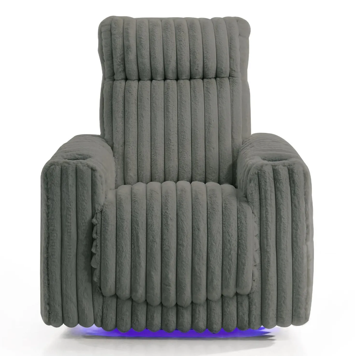 Fauteuil inclinable électrique berçant et pivotant en velours côtelé avec porte-gobelets et éclairage DEL - gris