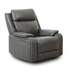 Fauteuil inclinable électrique en cuir avec appui-tête ajustable - gris