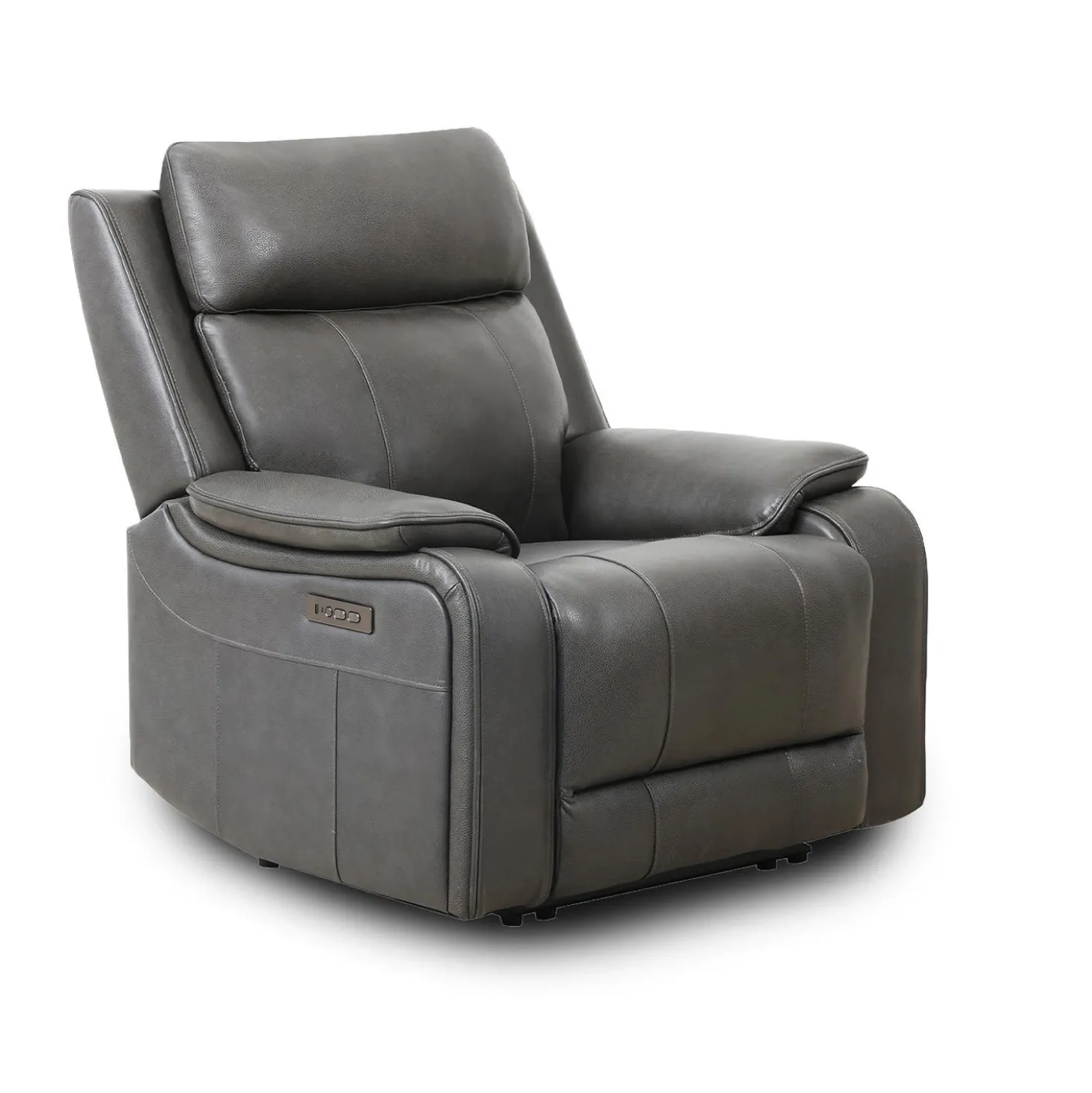 Fauteuil inclinable électrique en cuir avec appui-tête ajustable - gris
