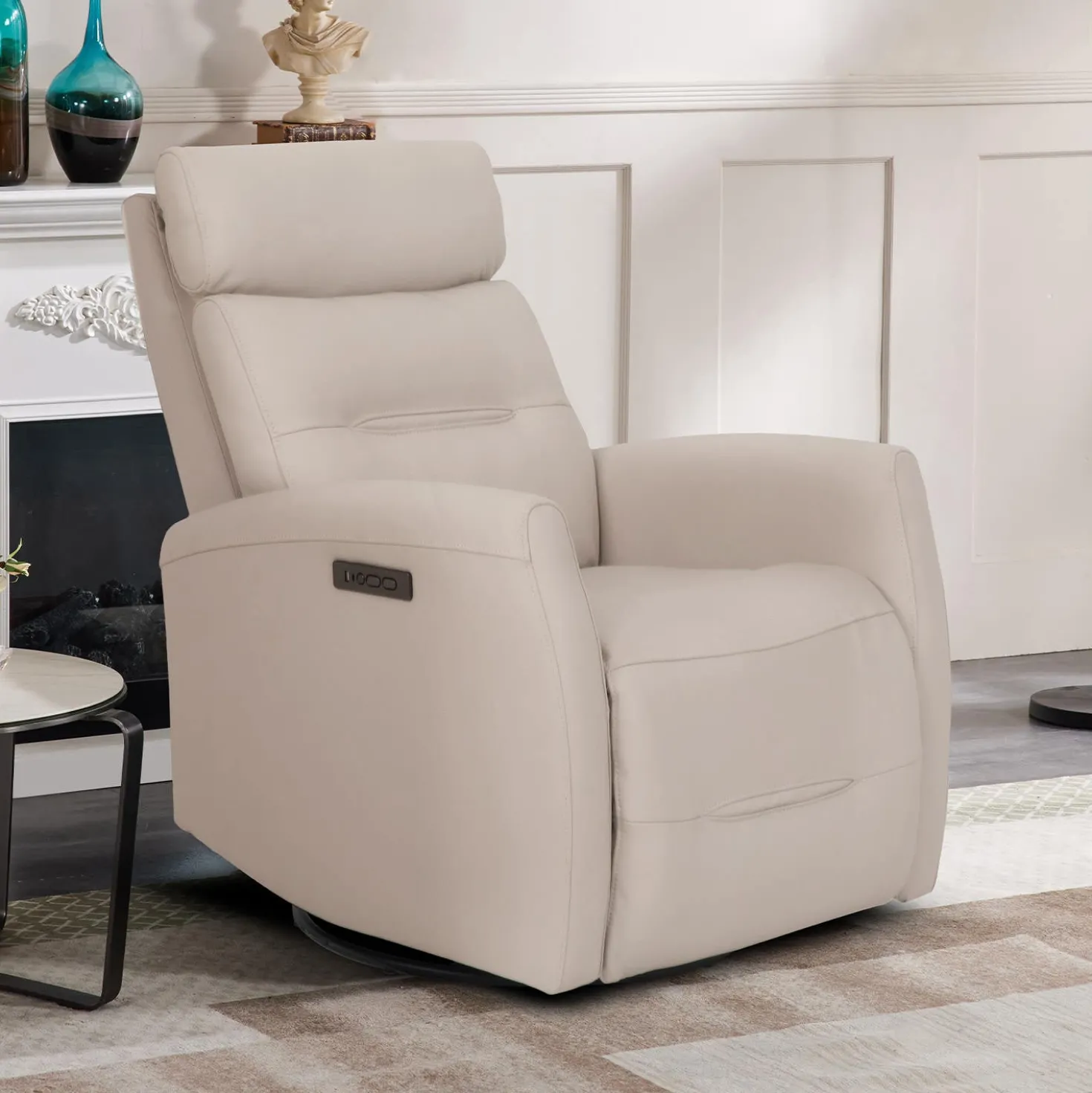 Fauteuil inclinable électrique en cuir véritable - beige