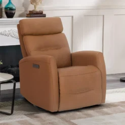Fauteuil inclinable électrique en cuir véritable - tan