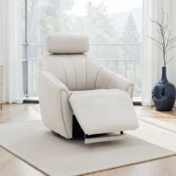 Fauteuil inclinable pivotant électrique en cuir avec système audio intégré - beige