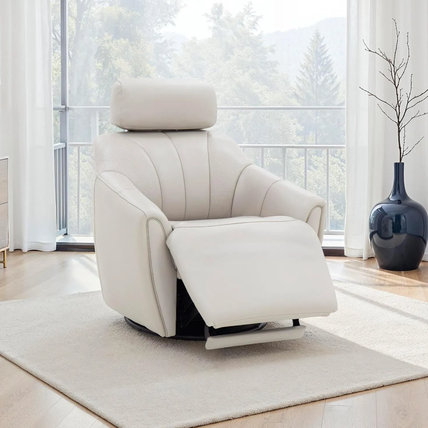 Fauteuil inclinable pivotant électrique en cuir avec système audio intégré - beige