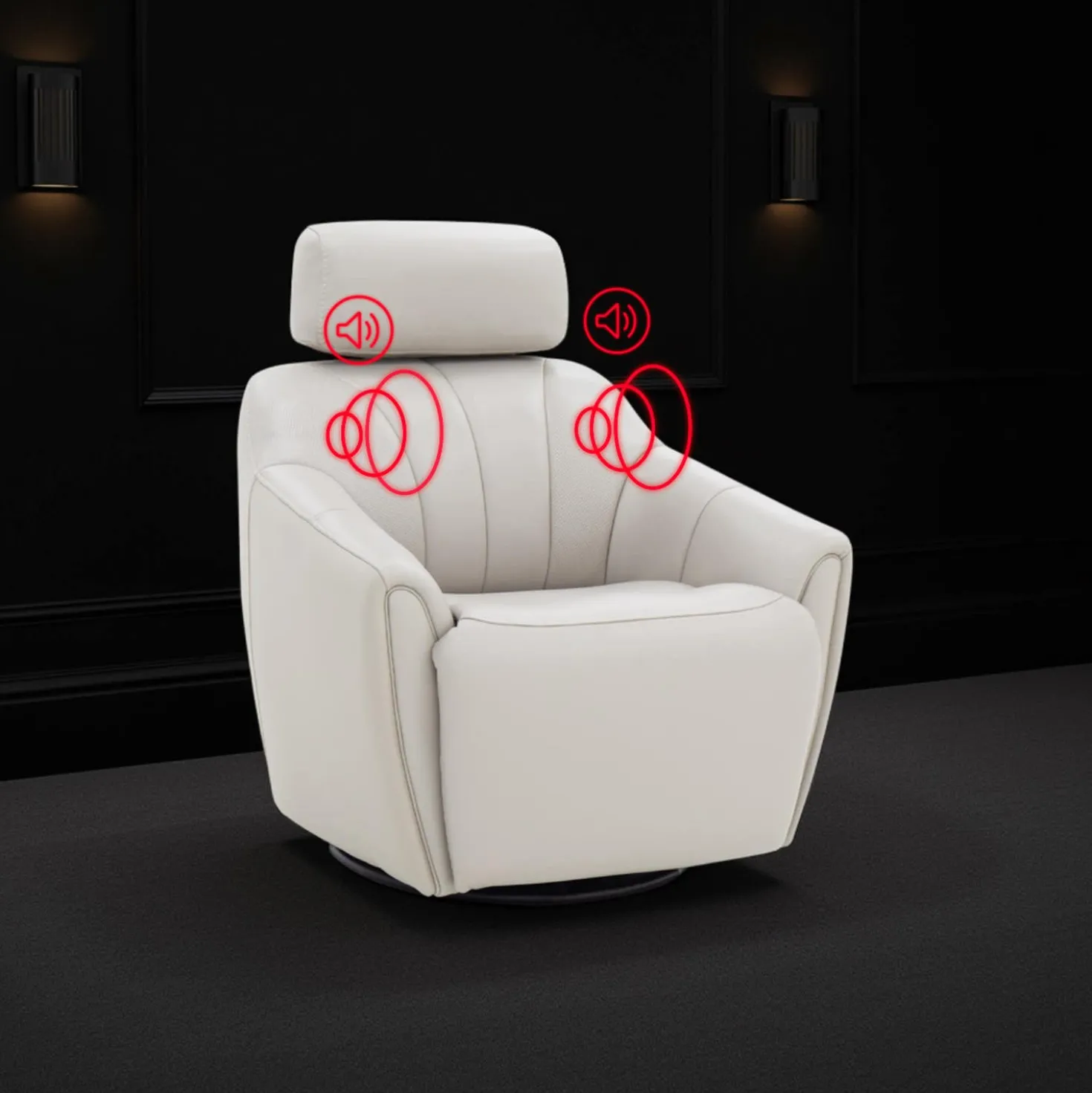 Fauteuil inclinable pivotant électrique en cuir avec système audio intégré - beige