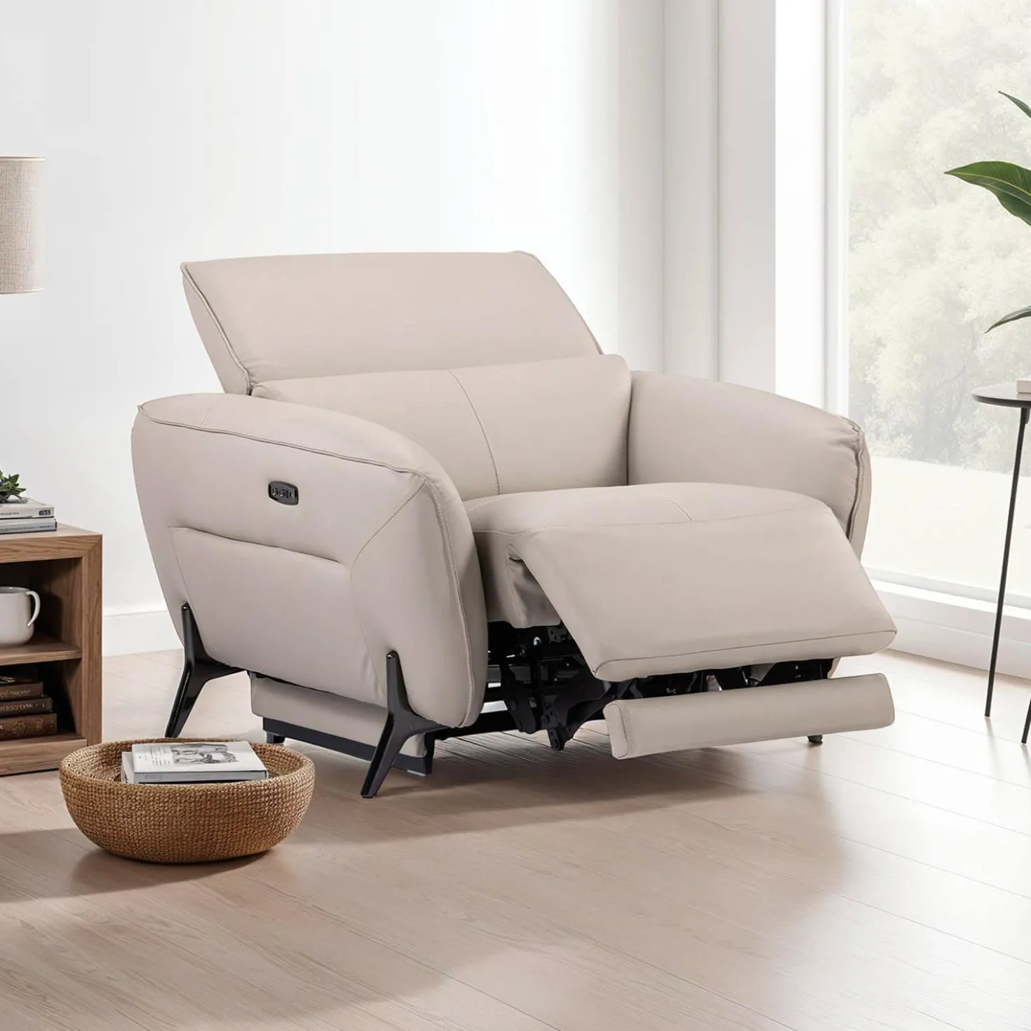 Fauteuil électrique inclinable avec appui-tête ajustable - cuir véritable
