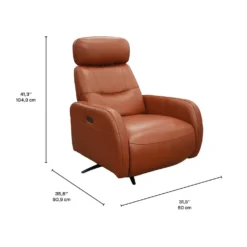 Fauteuil électrique inclinable et pivotant en cuir véritable avec appui-tête ajustable – tan