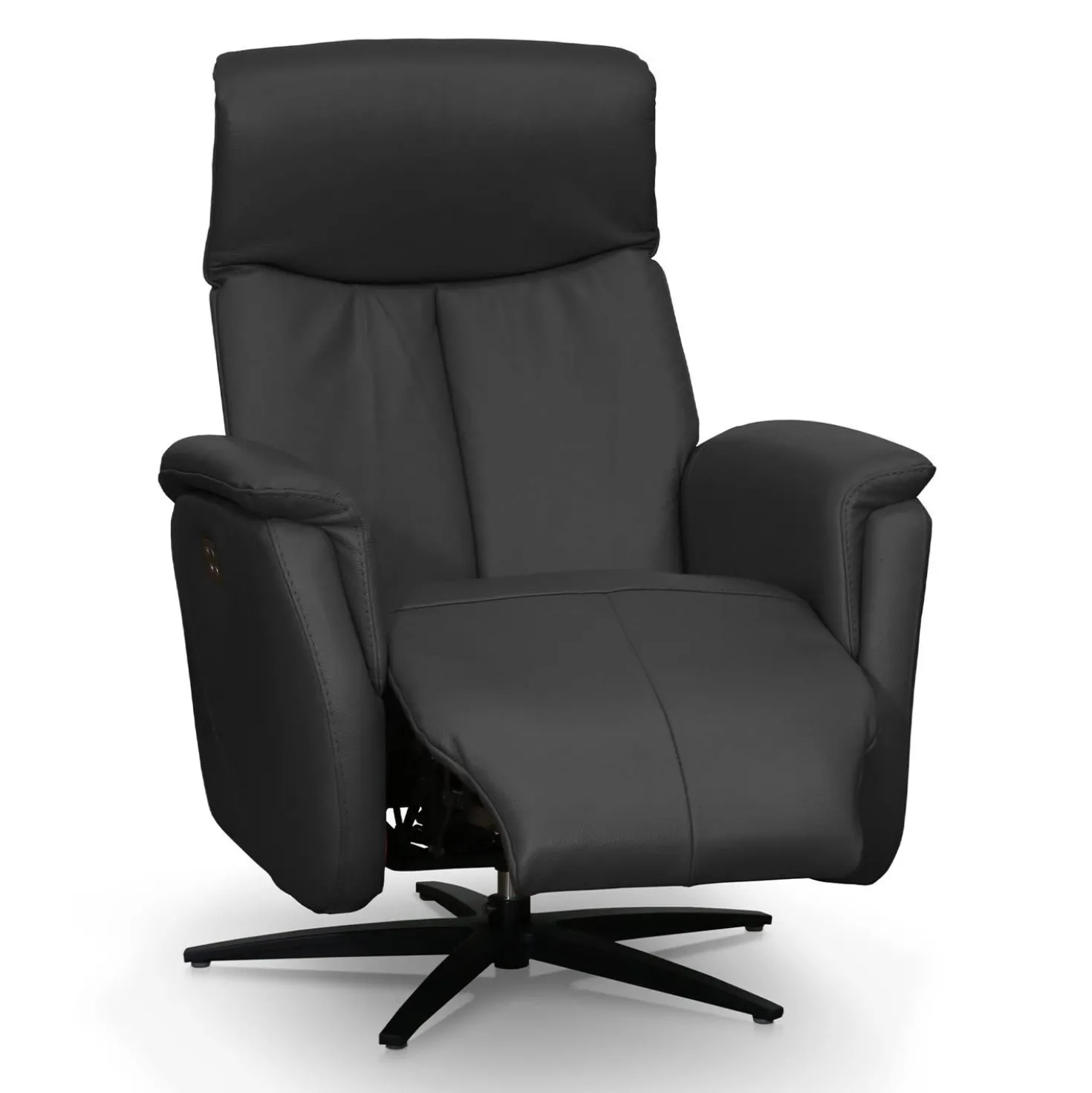 Fauteuil électrique inclinable et pivotant en cuir véritable - gris foncé