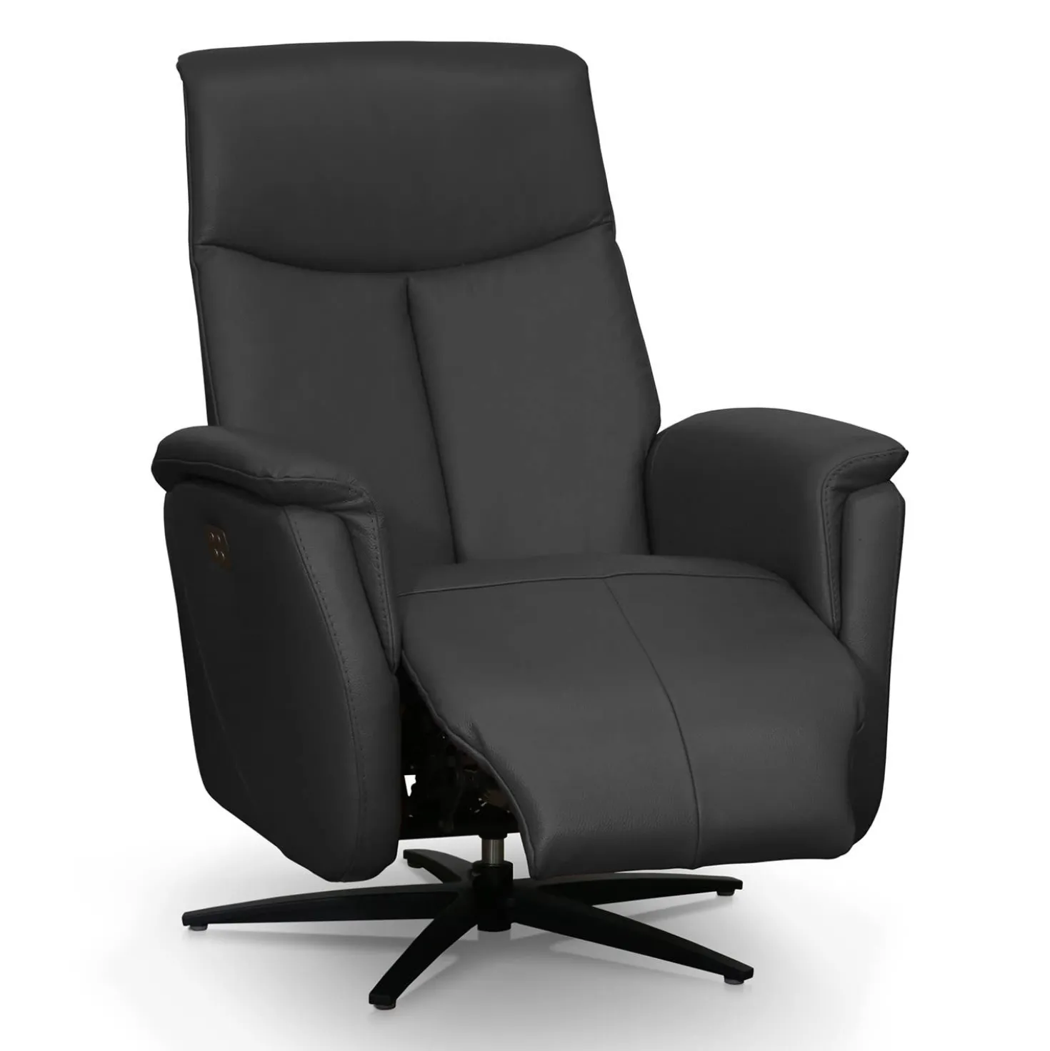 Fauteuil électrique inclinable et pivotant en cuir véritable - gris foncé