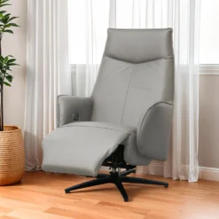 Fauteuil électrique inclinable et pivotant en cuir véritable - sable