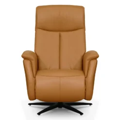 Fauteuil électrique inclinable et pivotant en cuir véritable - tan