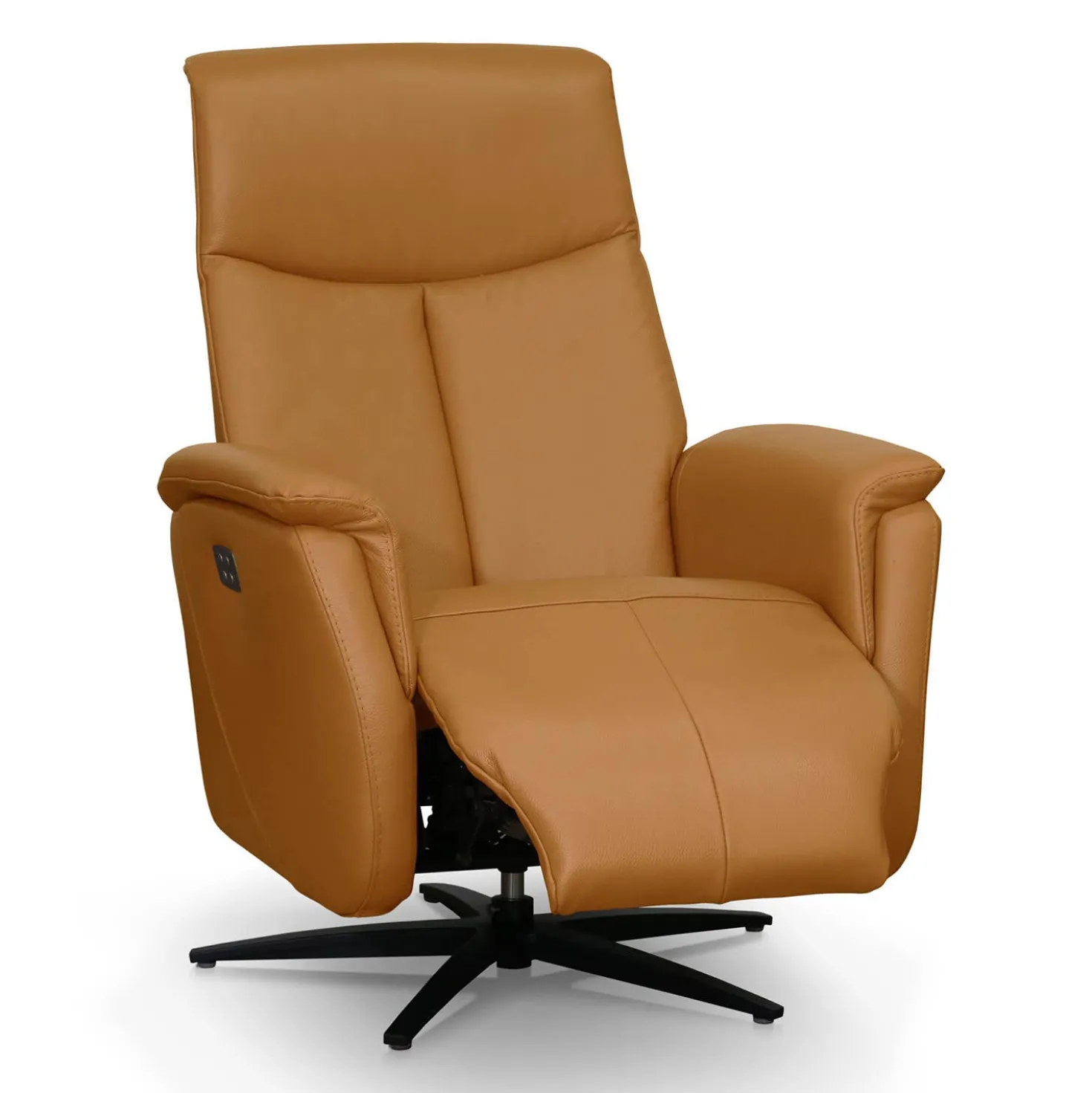 Fauteuil électrique inclinable et pivotant en cuir véritable - tan
