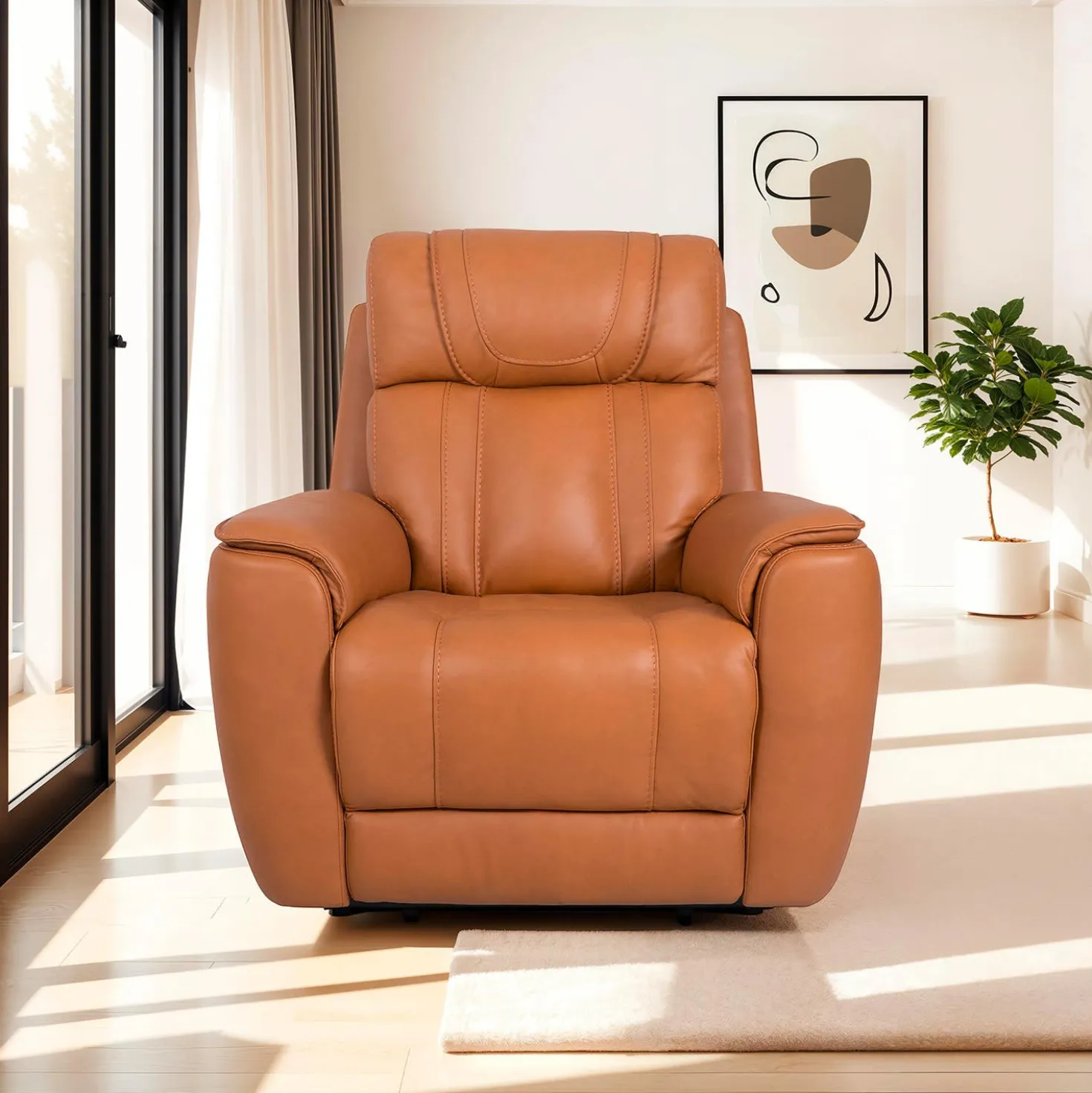 Fauteuil électrique inclinable en cuir véritable avec appui-tête ajustable