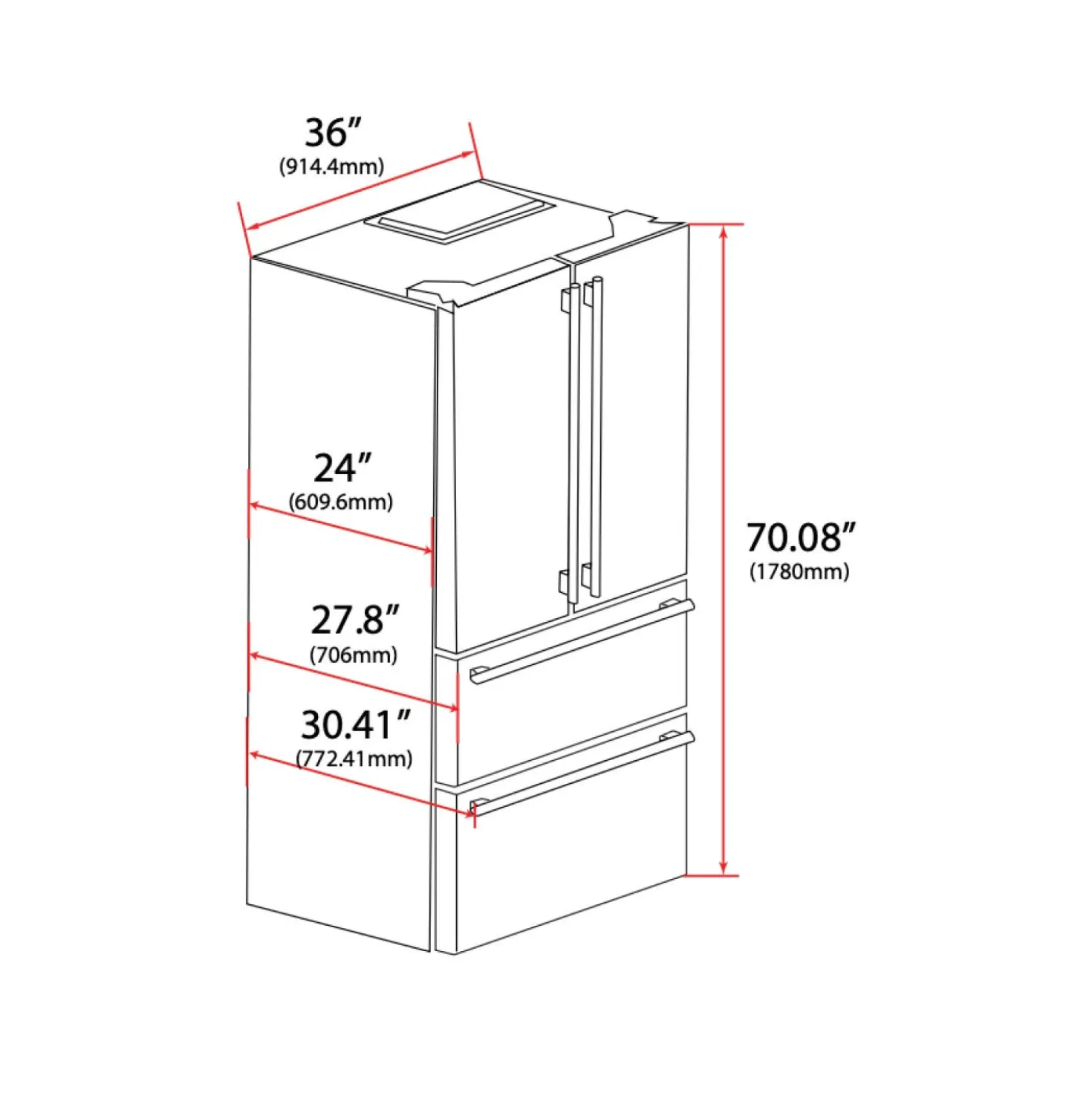 FORNO Réfrigérateur 19,2 pi3 36 po Blanc Portes françaises - FFRBI1820-36