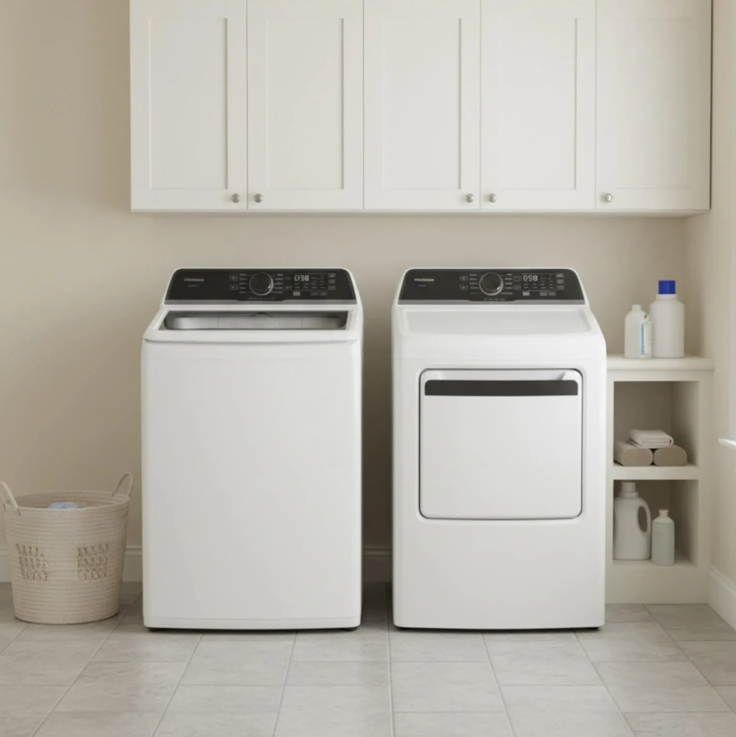 FRIGIDAIRE Ensemble laveuse sécheuse, Blanc, Chargement par le haut