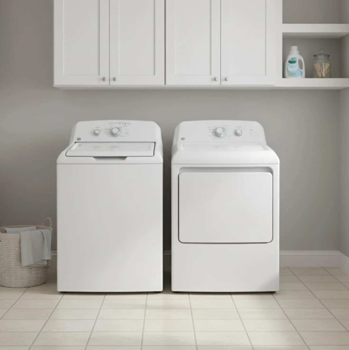 GE Ensemble laveuse sécheuse, Blanc, Chargement par le haut