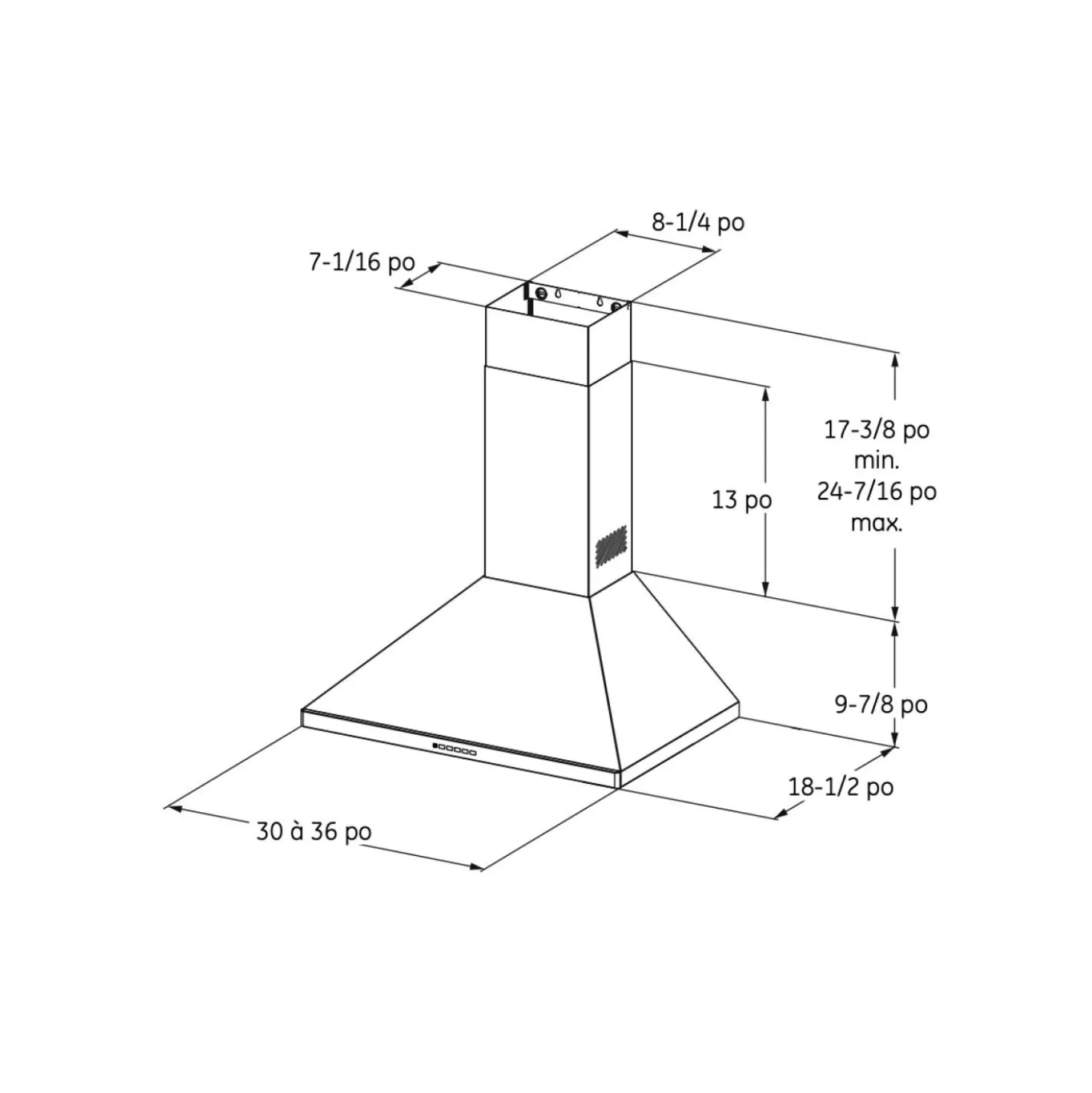 GE Hotte Cheminée Ardoise 30" , 350 PI3/MIN-JVW5301EJESC