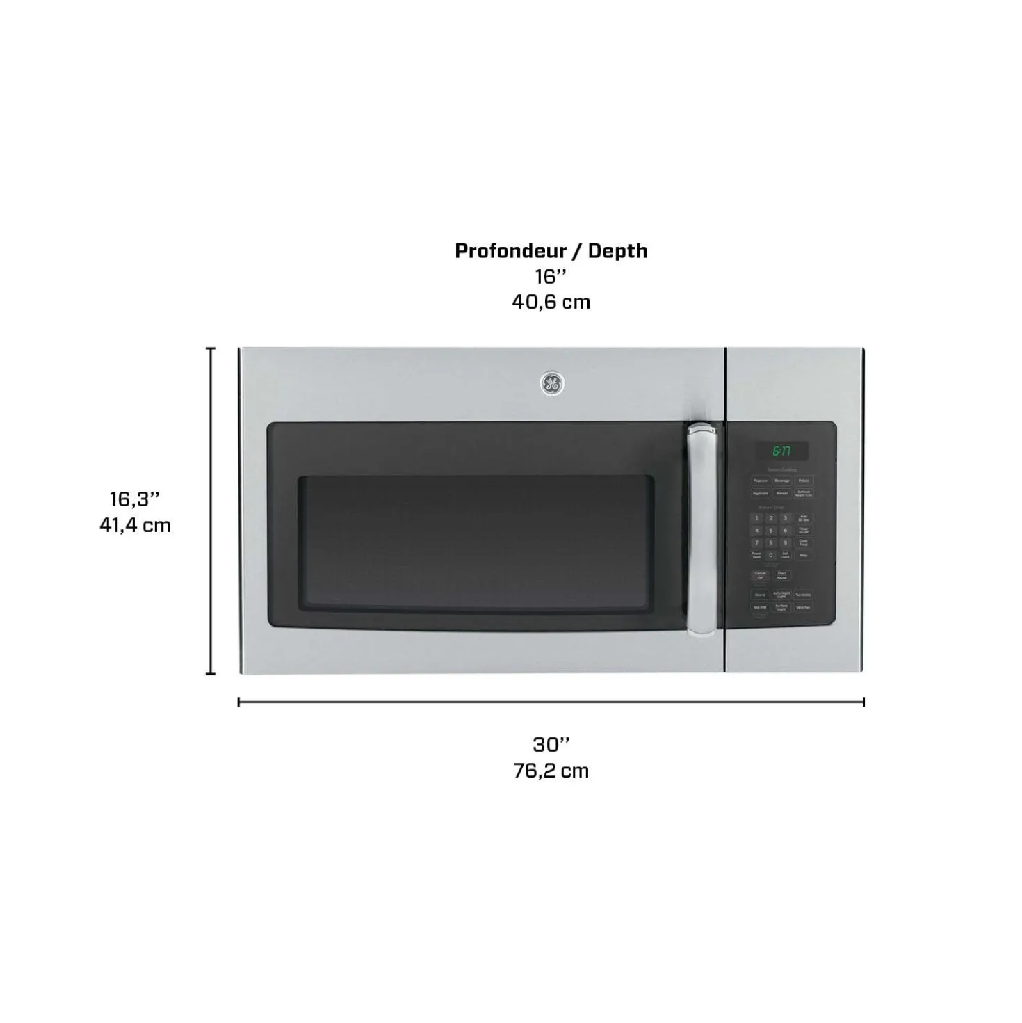 GE Micro-ondes/hotte 1,6 pi3, Acier inoxydable, 30", 300