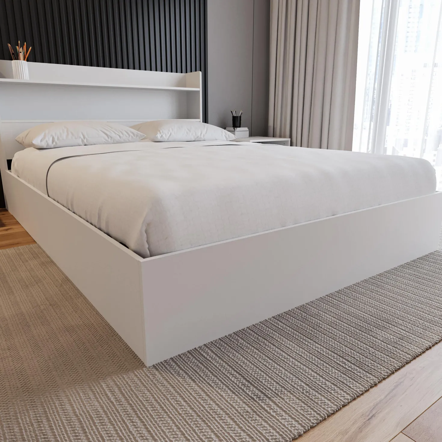 Grand lit avec rangement 2 tiroirs (60") - Nexera