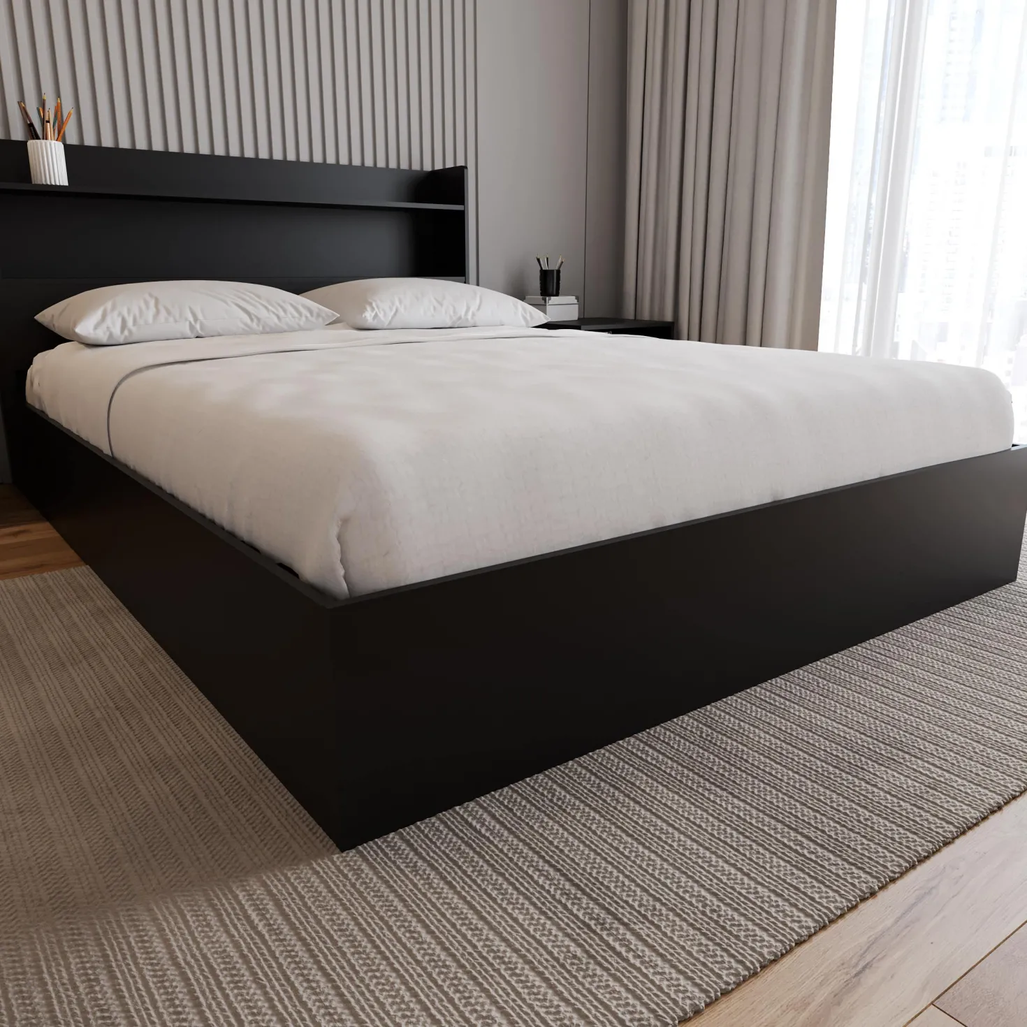Grand lit avec rangement 2 tiroirs (60") - Nexera