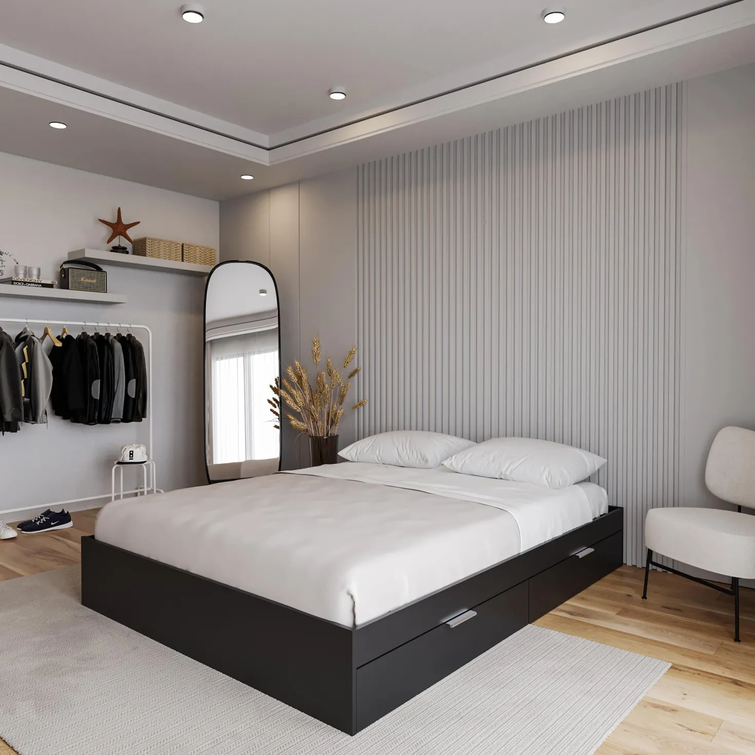 Grand lit avec rangement 2 tiroirs (60") - Nexera