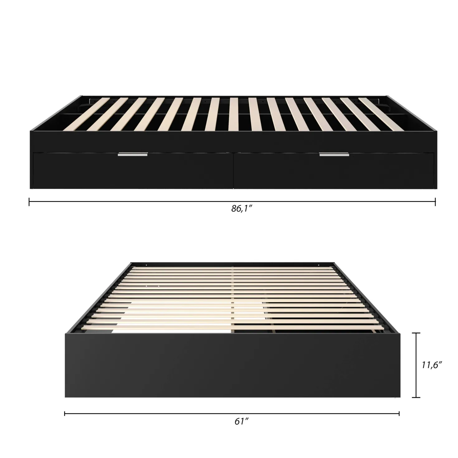 Grand lit avec rangement 2 tiroirs (60") - Nexera