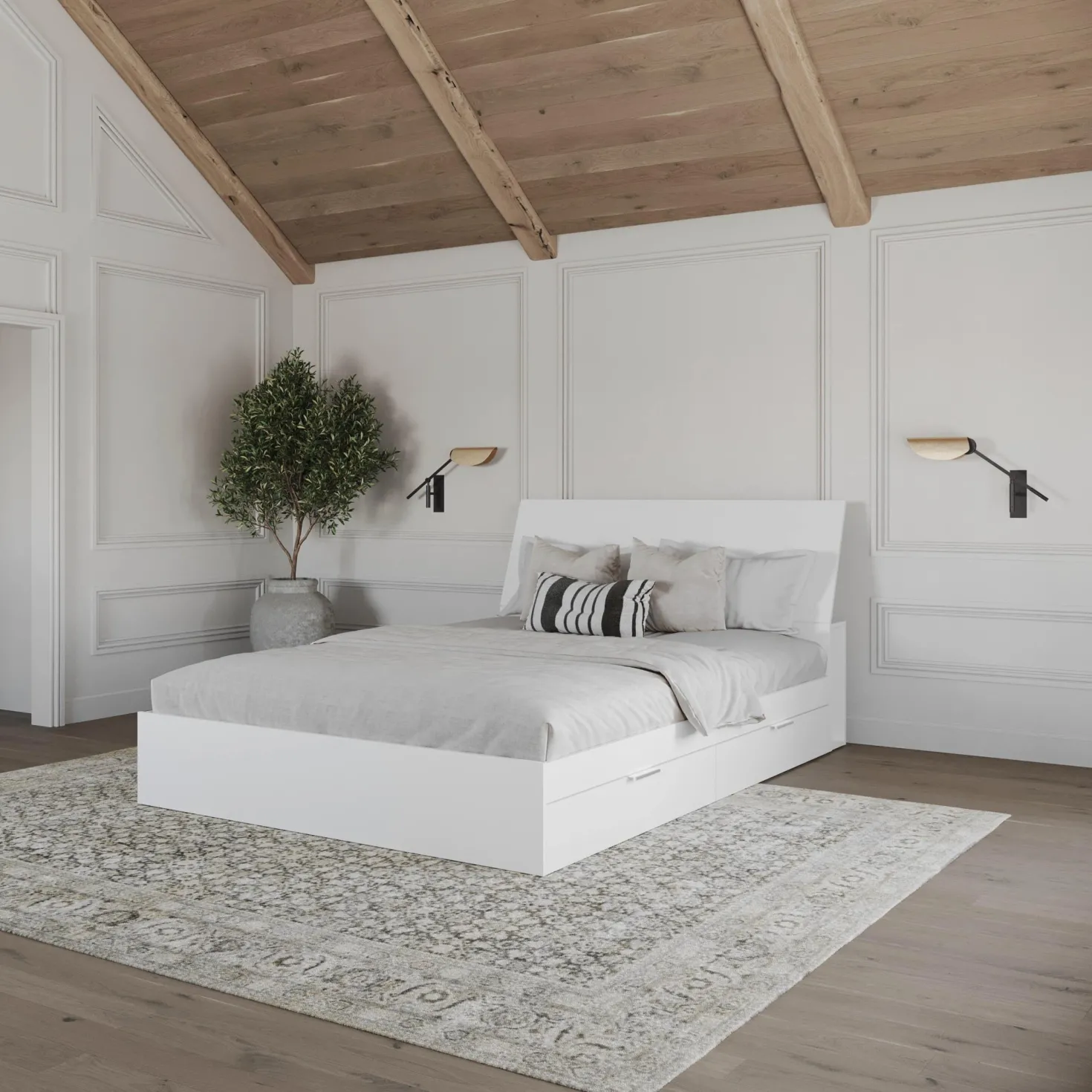 Grand lit avec rangement 2 tiroirs et tête de lit (60") - Nexera