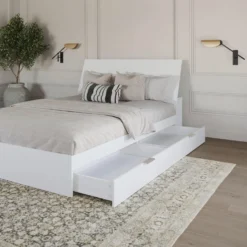 Grand lit avec rangement 2 tiroirs et tête de lit (60