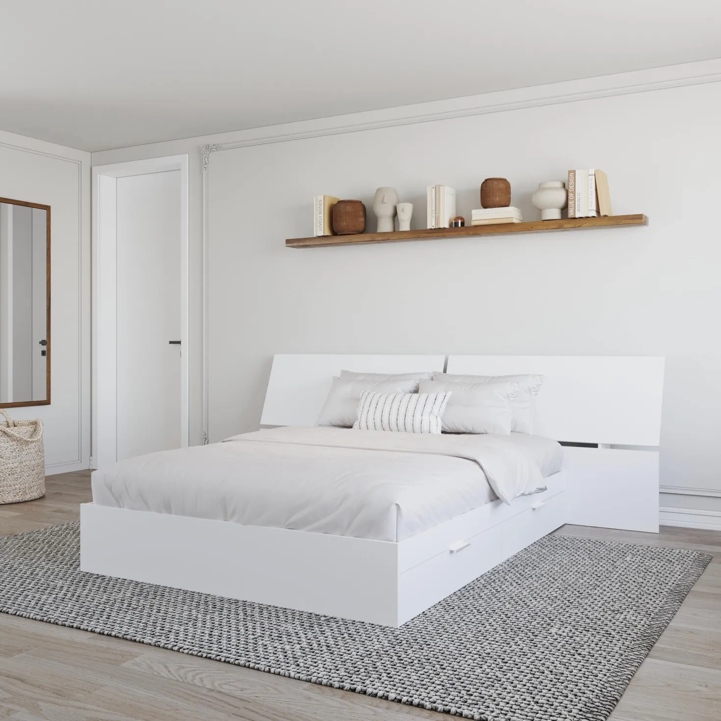 Grand lit avec rangement 2 tiroirs et tête de lit (60") - Nexera
