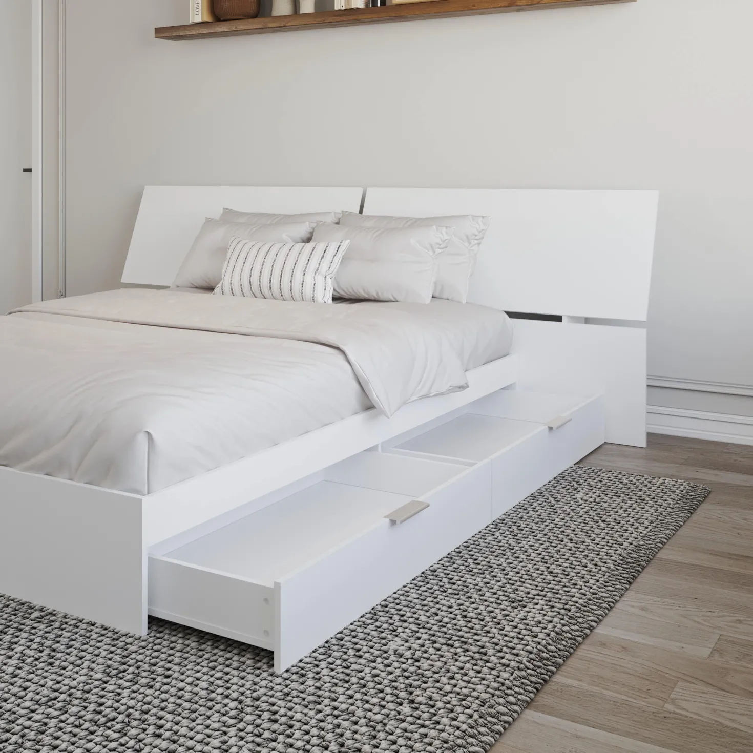 Grand lit avec rangement 2 tiroirs et tête de lit (60") - Nexera