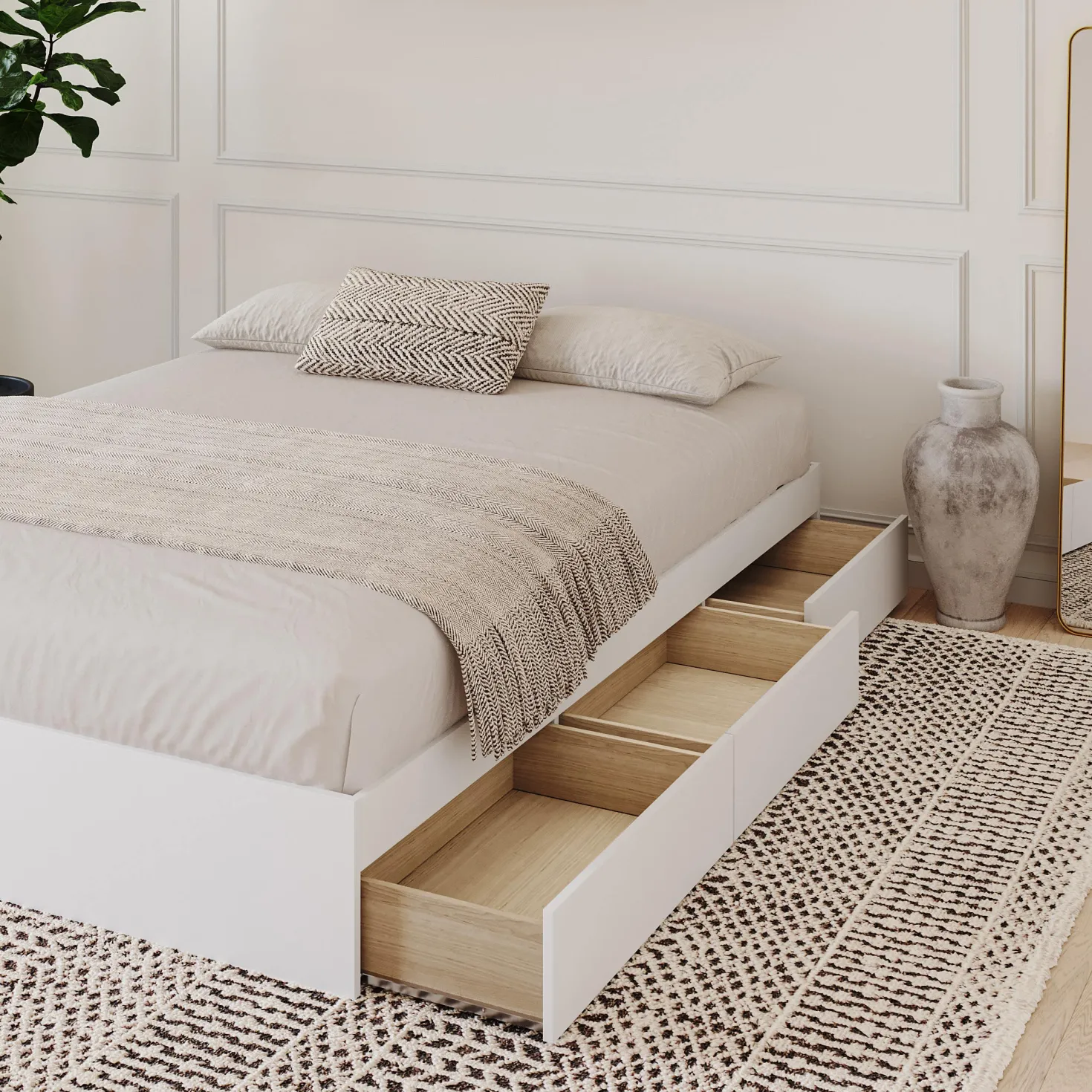Grand lit avec rangement 3 tiroirs (60") - Nexera