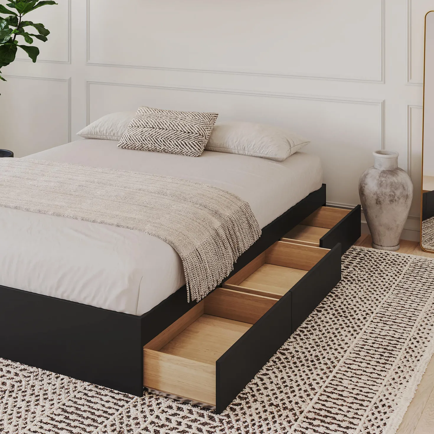 Grand lit avec rangement 3 tiroirs (60") - Nexera