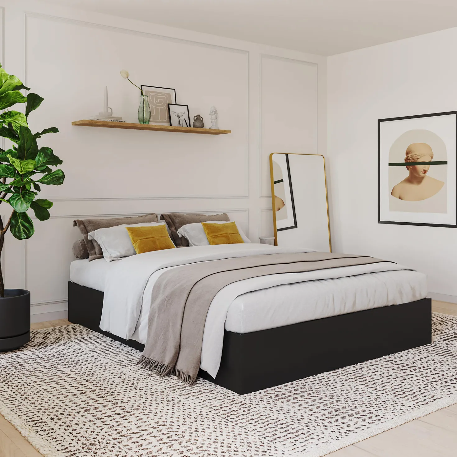 Grand lit avec rangement 3 tiroirs (60") - Nexera