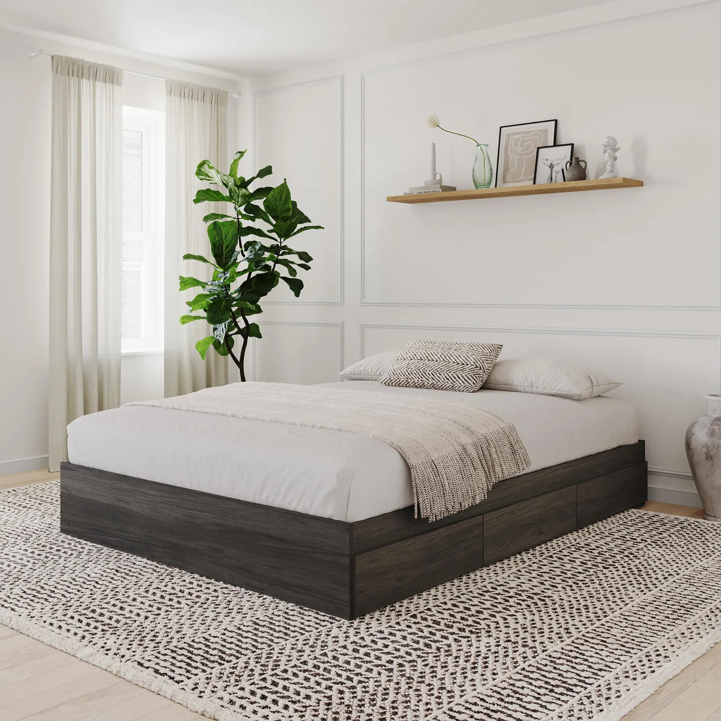 Grand lit avec rangement 3 tiroirs (60") - Nexera